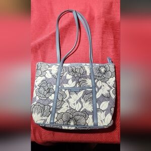 Floral Tote Bag with Blue Accents